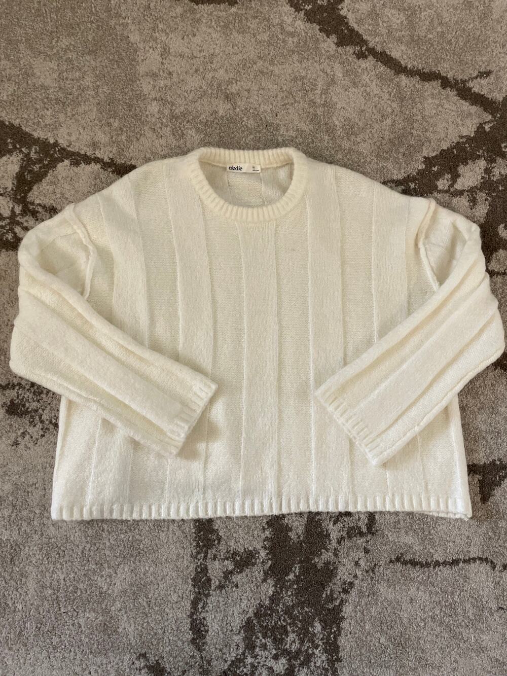 Elodie Cream Ribbed Crewneck Sweater Small Cozy Knit
